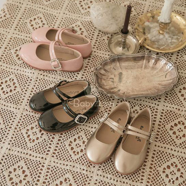 Y748 Double Gem Strap Flats Korean infant shoes in pink made in Korea