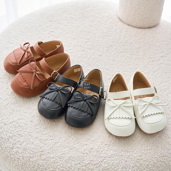 A063 Mustache Ribbon Loafers Korean infant shoes in black made in Korea