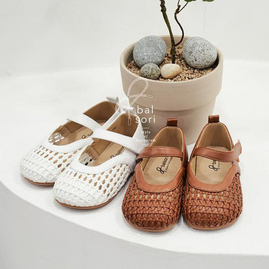 BB442 Woven Loafers Korean infant shoes in white made in Korea