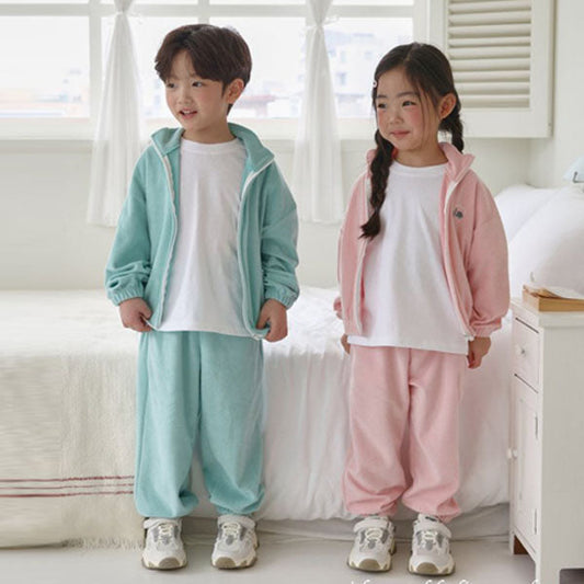 Air Terry Zip-Up Set Korean toddler set in pink made in Korea