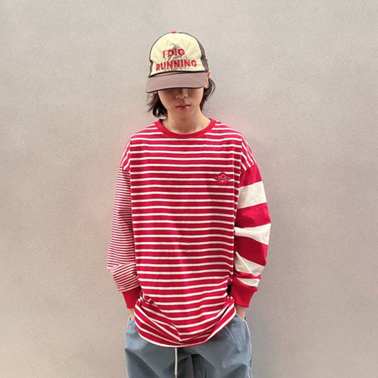 Multi NS Stripe Sweat Tee Korean juniors t-shirt in multi red made in Korea