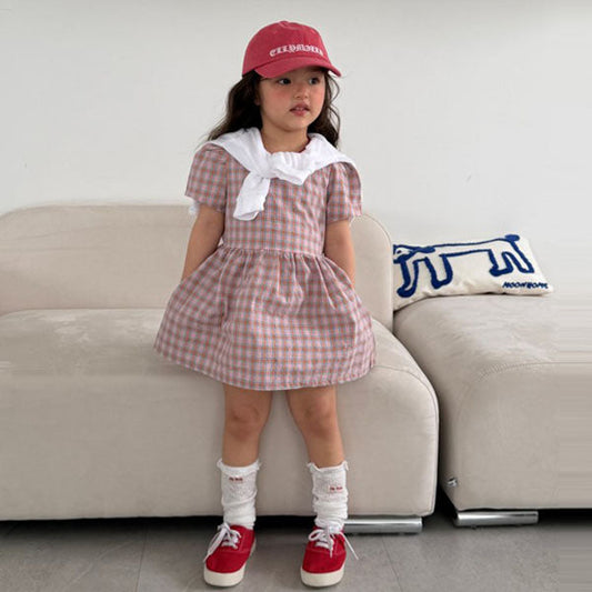 Mellow Check Dress Korean toddler dress in pink made in Korea