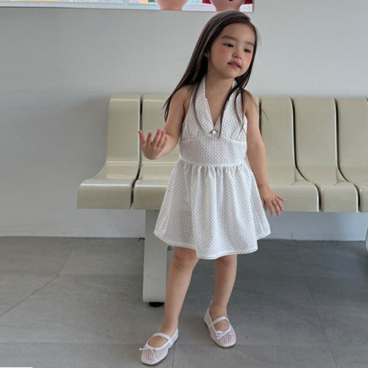 Polka Dot Halter Dress Korean toddler dress in ivory made in Korea