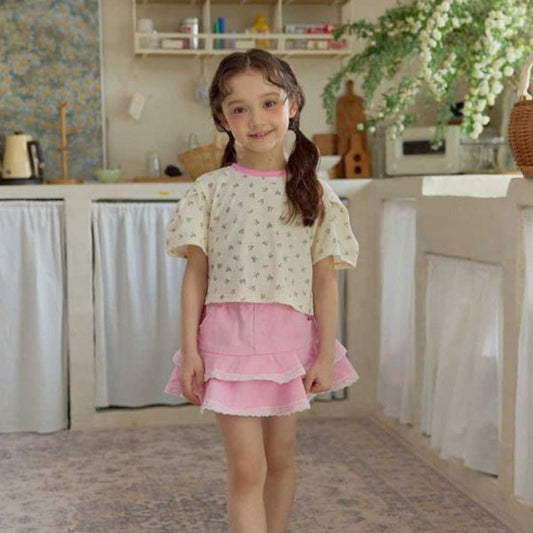 Melikey Flower Contrast Puff T-Shirt