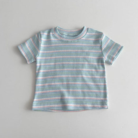 Short Sleeve Long Tee Korean infant t-shirt in stripe made in Korea