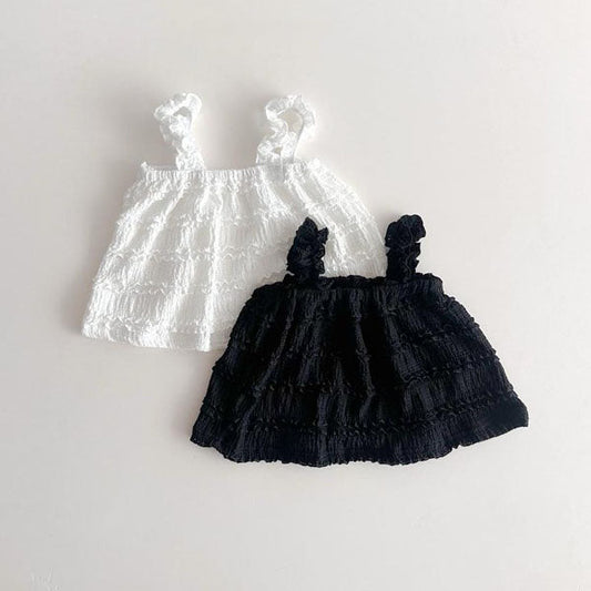 Ruffle Tiered Tank Top Korean infant tank top in black made in Korea
