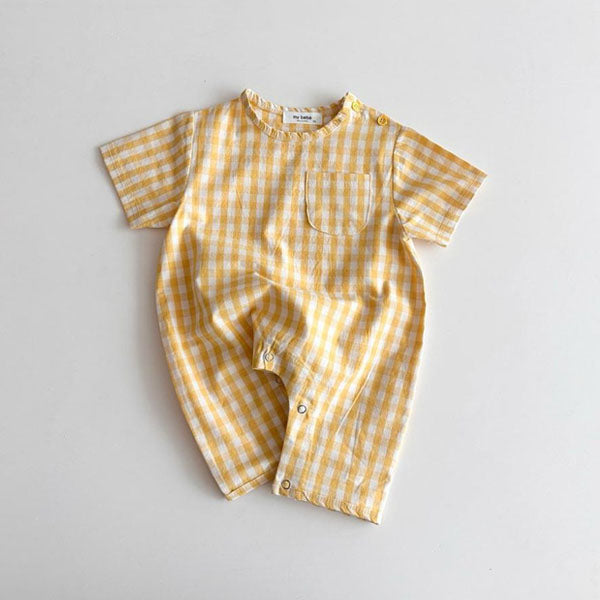 Slub Bodysuit Korean infant bodysuit in check made in Korea