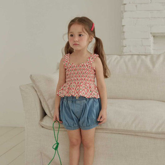 Cherry Ribbon Tucking Blouse Korean toddler blouse in red made in Korea