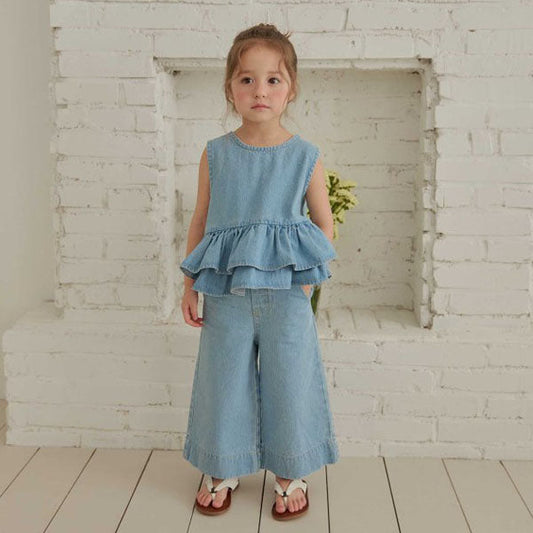 Ankle-Length Wild Pants Korean toddler pants in light denim made in Korea