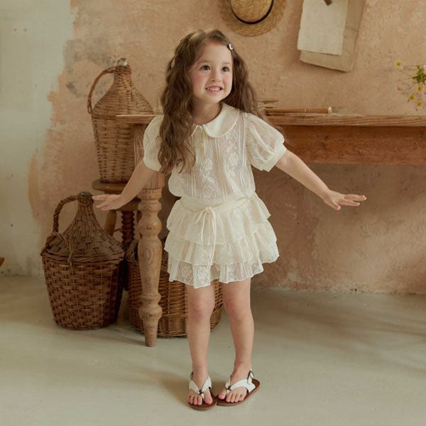 Tiered Summer Skirt Korean toddler skirt in cream made in Korea