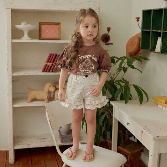 Tutu Ruffle Shorts - Ivory Dot Korean toddler shorts in ivory polka dot made in Korea