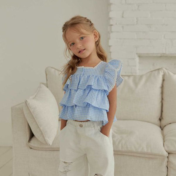 Juju Tiered Sleeveless Blouse Korean toddler blouse in pink made in Korea