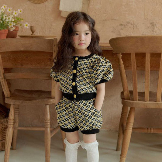 Rika Flower Puff Cardigan Korean toddler sweater in yellow made in Korea