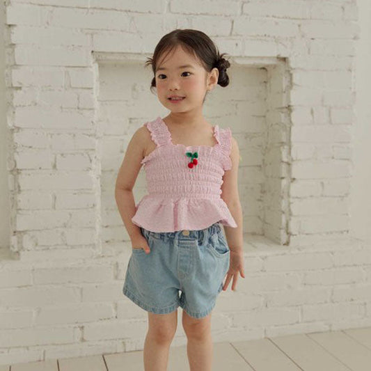 Cherry Tucking Blouse Korean toddler blouse in ivory made in Korea
