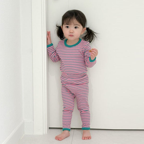 Stripe Ribbed Loungewear Korean toddler loungewear in pink made in Korea
