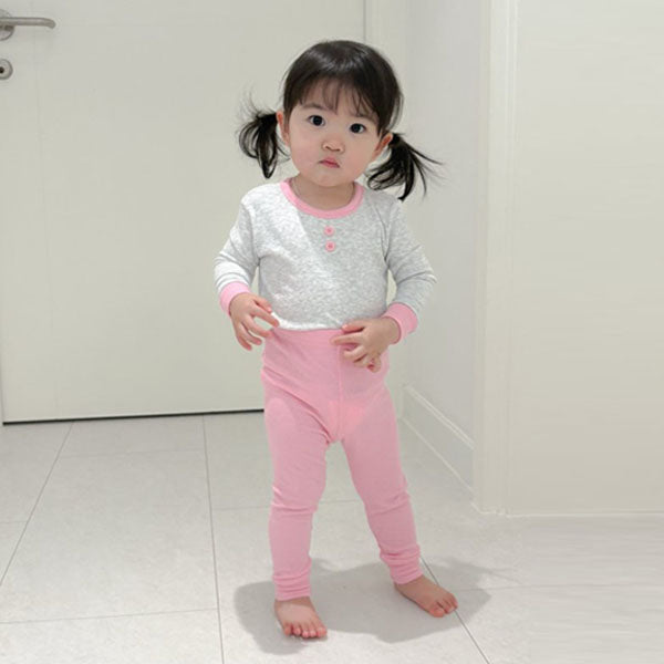 Color-Block Ribbed Loungewear Korean toddler loungewear in apricot(top base color) made in Korea