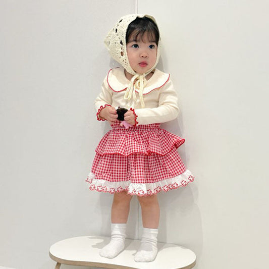 2-Tier Lace Skirt Korean toddler skirt in red made in Korea