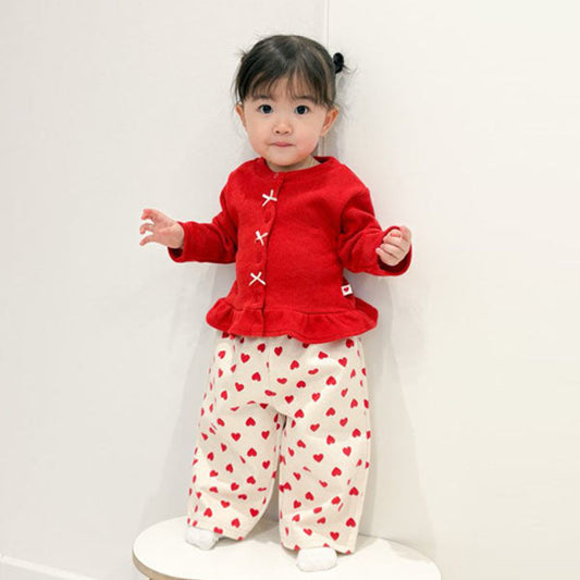 Straight Twill Pants Korean toddler pants in heart made in Korea
