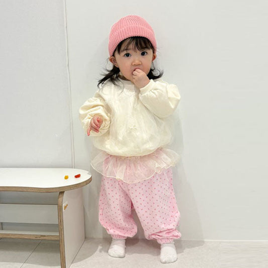 Terry Lace Pants Korean toddler pants in pink made in Korea