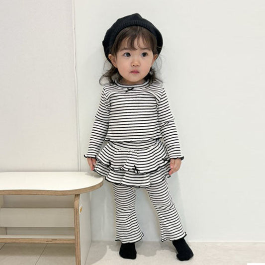 2-Tier Bootcut Pants Korean toddler pants in ivory-black made in Korea