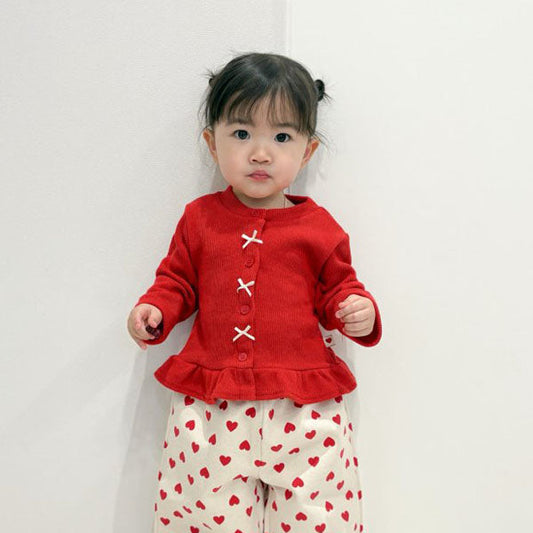 Ruffle Cardigan Korean toddler sweater in ivory made in Korea