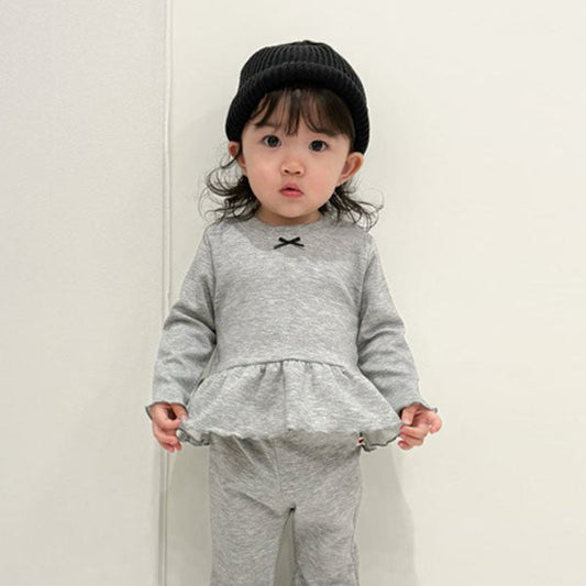 Ruffle Ribbon Tee Korean toddler t-shirt in heather made in Korea