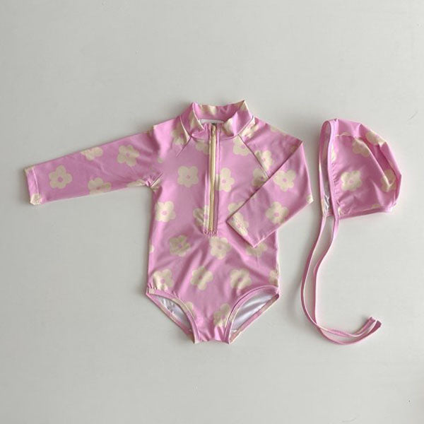 Zip Rash Guard Korean toddler rashguard in floral made in Korea
