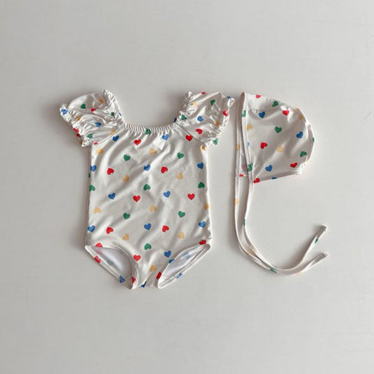 Shirred Swimsuit Korean toddler swimsuit in heart made in Korea