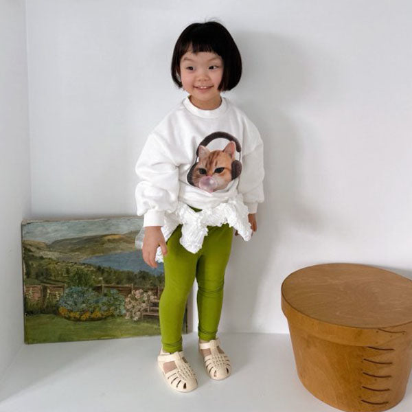 Pom Pom Leggings Korean juniors pants in olive made in Korea