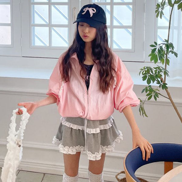 Bonjour Collared Windbreaker Jacket Korean juniors jacket in pink made in Korea