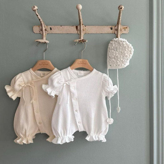 Summer Waffle Glory Bodysuit Korean infant bodysuit in ivory made in Korea