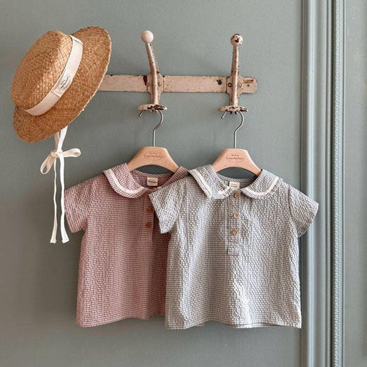 Check Sailor Blouse Korean toddler blouse in pink made in Korea