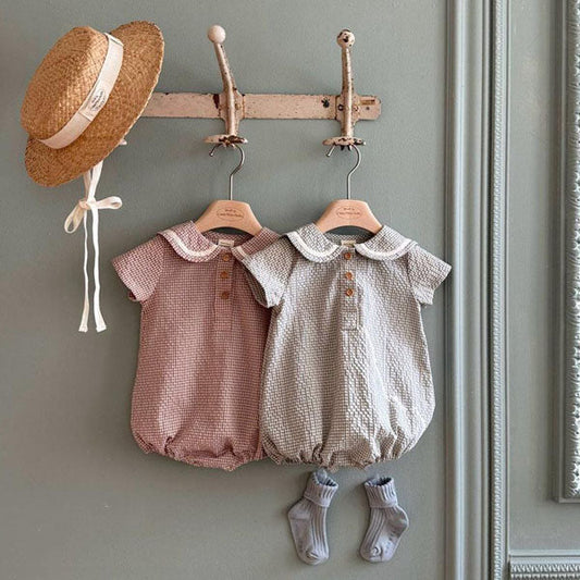 Check Sailor Bodysuit Korean infant bodysuit in pink made in Korea