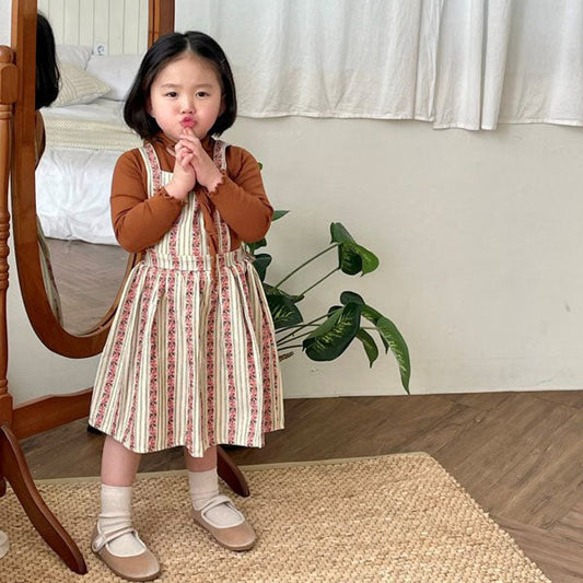Rose Embroidery Overall Skirt Korean toddler overall in cream-mint made in Korea