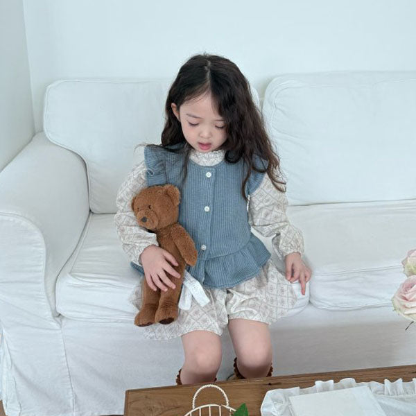 From Knit Ruffle Vest Korean toddler jacket in pink made in Korea