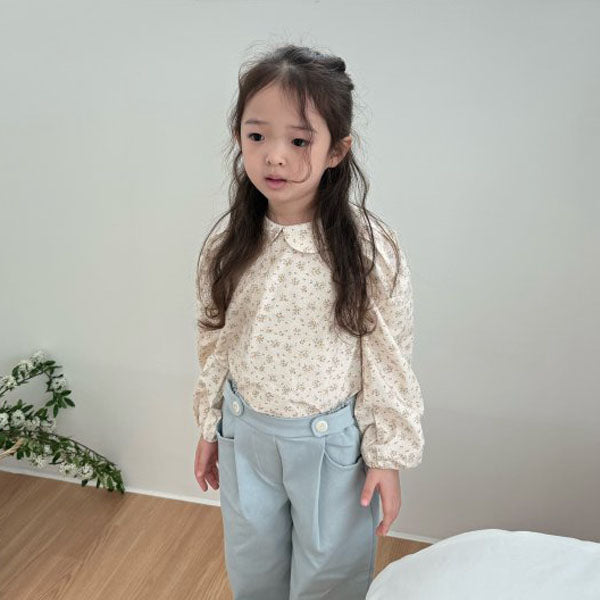 Ette Round Neck Blouse Korean toddler blouse in ivory made in Korea