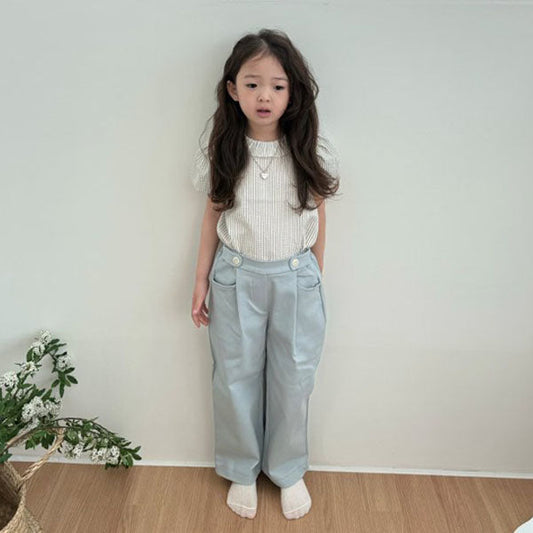 Milk Tab Detail Pintuck Pants Korean toddler pants in sky blue made in Korea