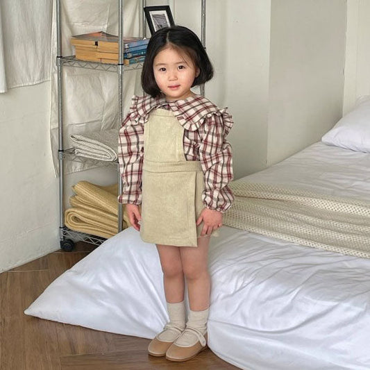Vanilla Overall Wrap Skort Korean toddler skort in mocha made in Korea