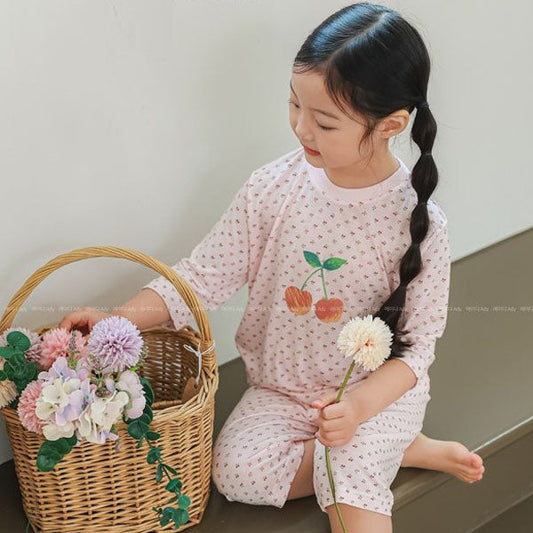 Pipi Long 2026 SS Cropped 30s Modal Top & Bottom Set Korean toddler loungewear in cherry lover made in Korea