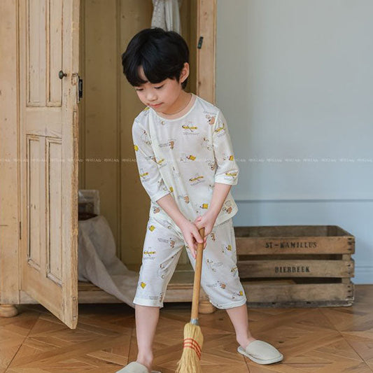 Pipi Long 2026 SS Cropped 30s Rayon Top & Bottom Set Korean toddler loungewear in sweetie bunny made in Korea