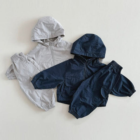 Spring Hoodie Anorak Set Korean toddler set in gray made in Korea