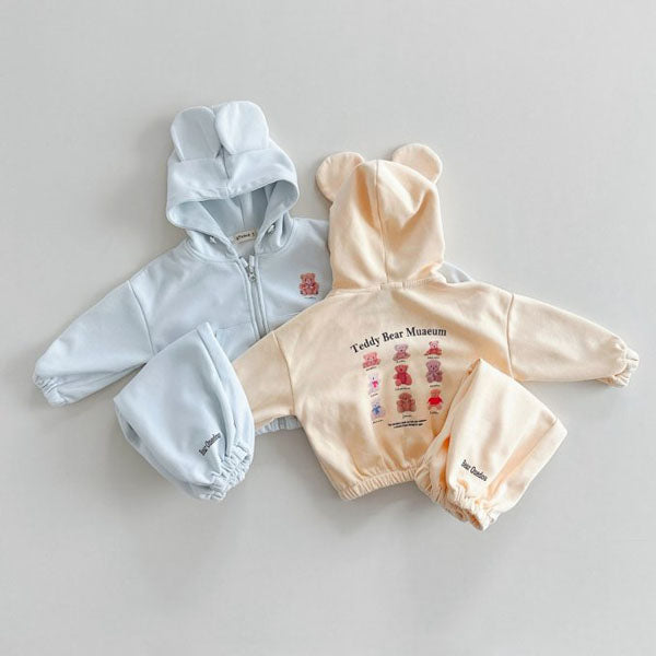 Teddy Bear Hoodie Set Korean toddler set in blue made in Korea