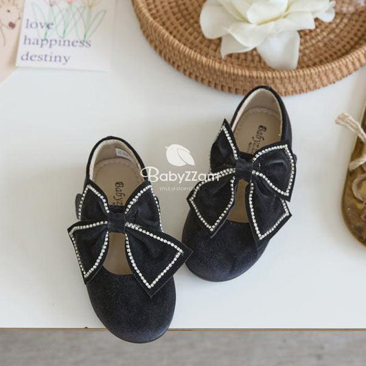 Y884 Rubia Ribbon Flats Korean infant shoes in black made in Korea