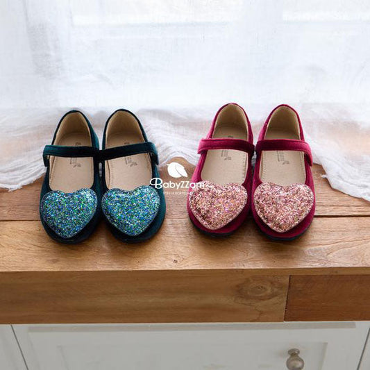 Y972 Heart Mong Flats Korean infant shoes in wine made in Korea