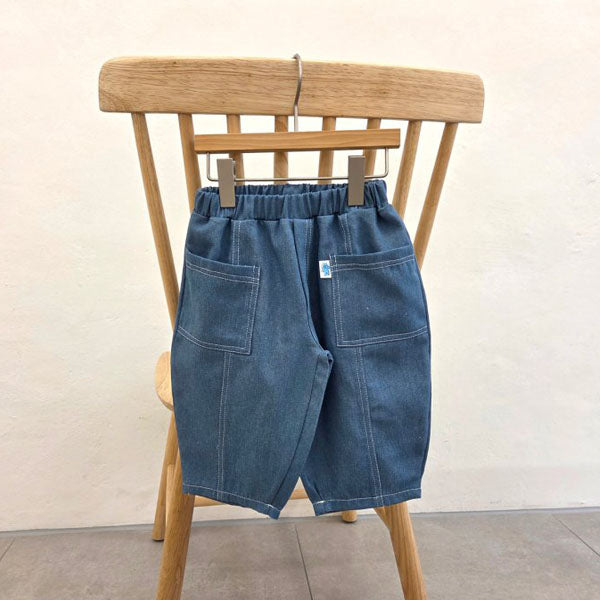 Panel Distressed Pants Korean toddler pants in blue denim made in Korea