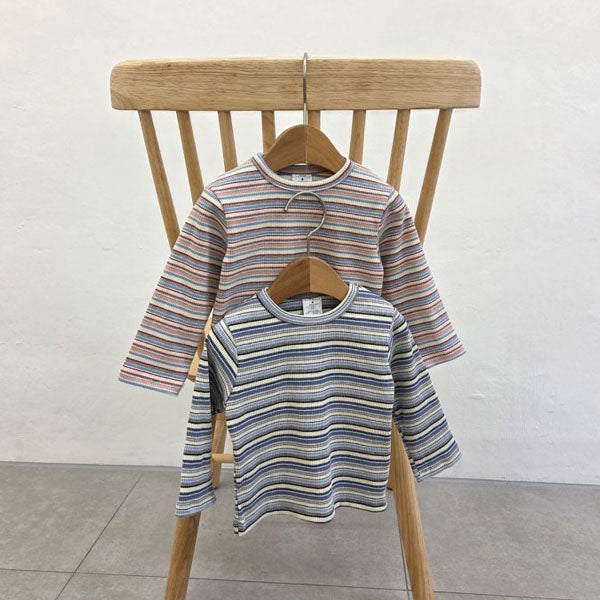 Striped Ribbed Tee Korean toddler t-shirt in red made in Korea