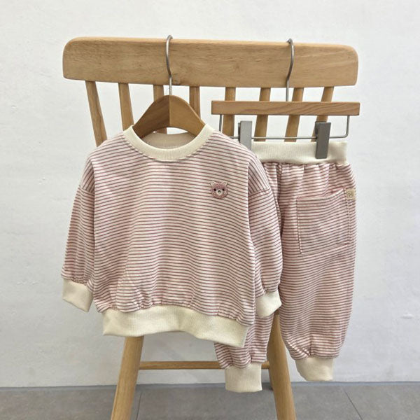 Stripe Bear Top & Bottom Set Korean toddler set in pink made in Korea
