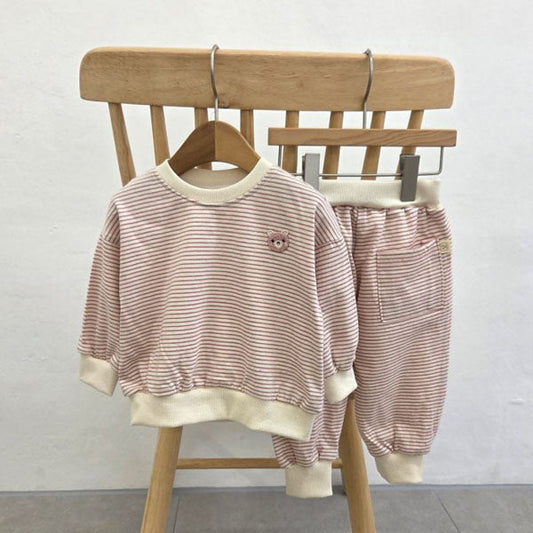 Stripe Bear Top & Bottom Set Korean toddler set in pink made in Korea