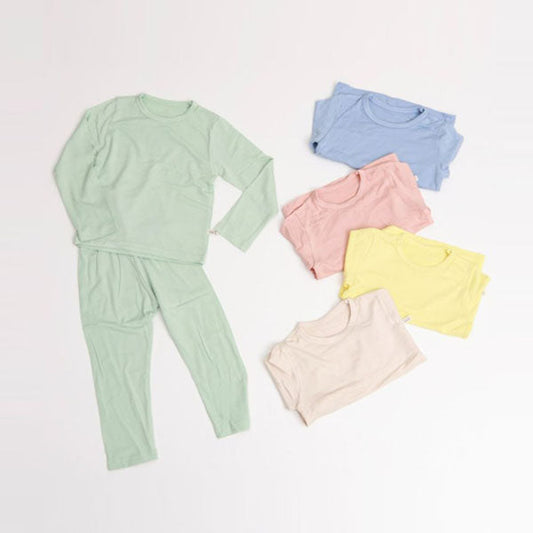 Modal Stretch Long Sleeve Loungewear Set Korean kids loungewear in blue made in Korea