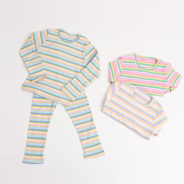 Cotton Modal Lemona Ribbed Long Sleeve Top & Bottom Set Korean kids loungewear in blue made in Korea